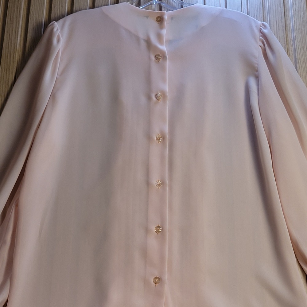 Nilani Vintage Pink Embroidered Lace Pleated Blouse Back Button Long Sleev 11/12